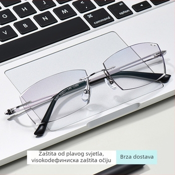 Bezokvirne presbiopijske naočale za muškarce, velikega lica, korekcija miopije, PC leće, asferične, zaštita od plave svjetlosti, UV zaštita