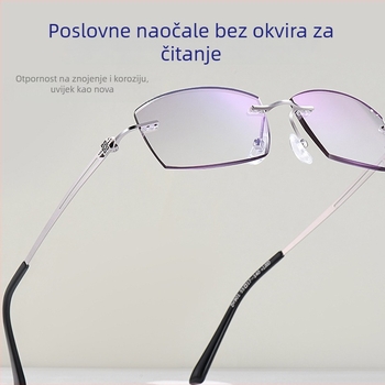 Bezokvirne presbiopijske naočale za muškarce, velikega lica, korekcija miopije, PC leće, asferične, zaštita od plave svjetlosti, UV zaštita