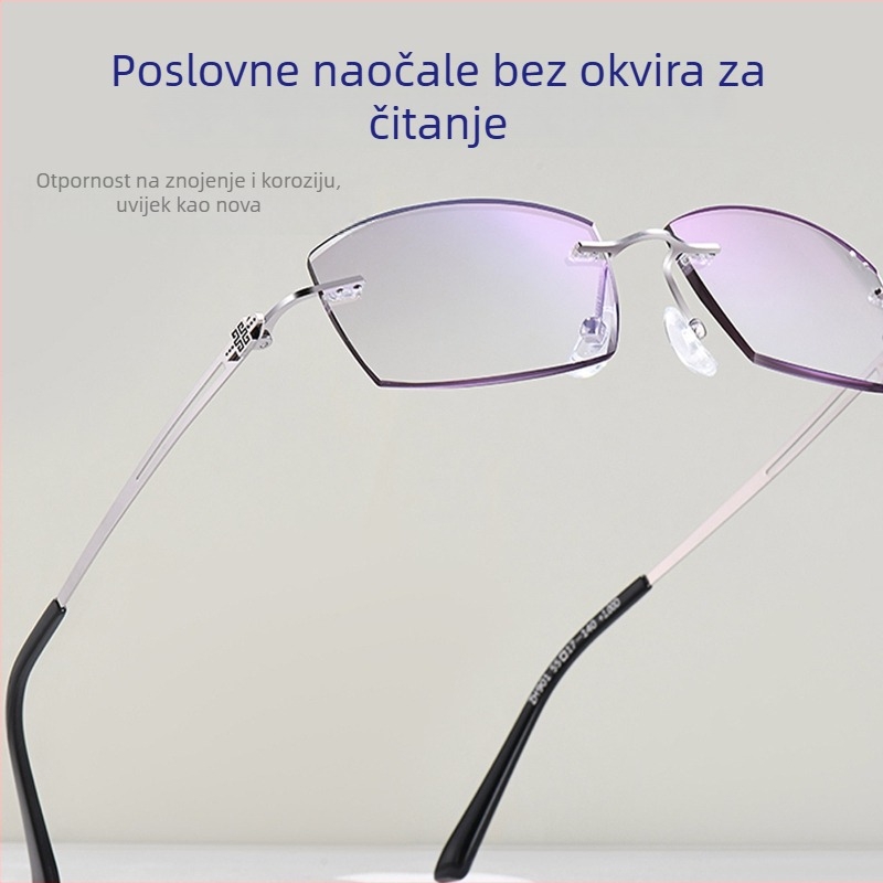 Bezokvirne presbiopijske naočale za muškarce, velikega lica, korekcija miopije, PC leće, asferične, zaštita od plave svjetlosti, UV zaštita