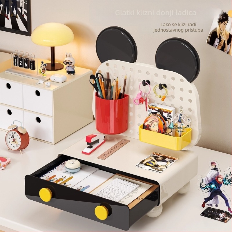 Prozirna kutija za stolnu pohranu 8701, plastika, 18L kapaciteta, Višenamjenski organizator za kozmetiku i uredski pribor, Cartoon sladak stil, Pogodna za dnevni boravak, spavaću sobu i radnu sobu