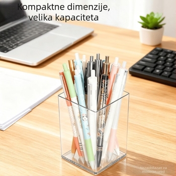 Prozirni kubični držač za olovke od PP plastike, mogućnost otiska logotipa i prilagodbe