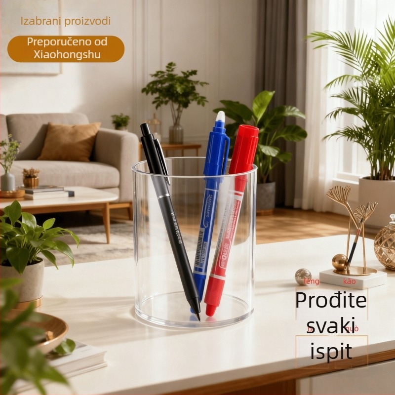 Prozirni kubični držač za olovke od PP plastike, mogućnost otiska logotipa i prilagodbe