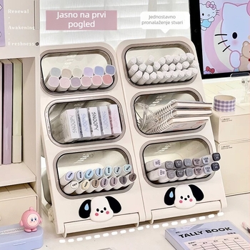 Plastični organizator za olovke s pregradama, 2L kapacitet, model GZ-8801, crtani slatkog stila