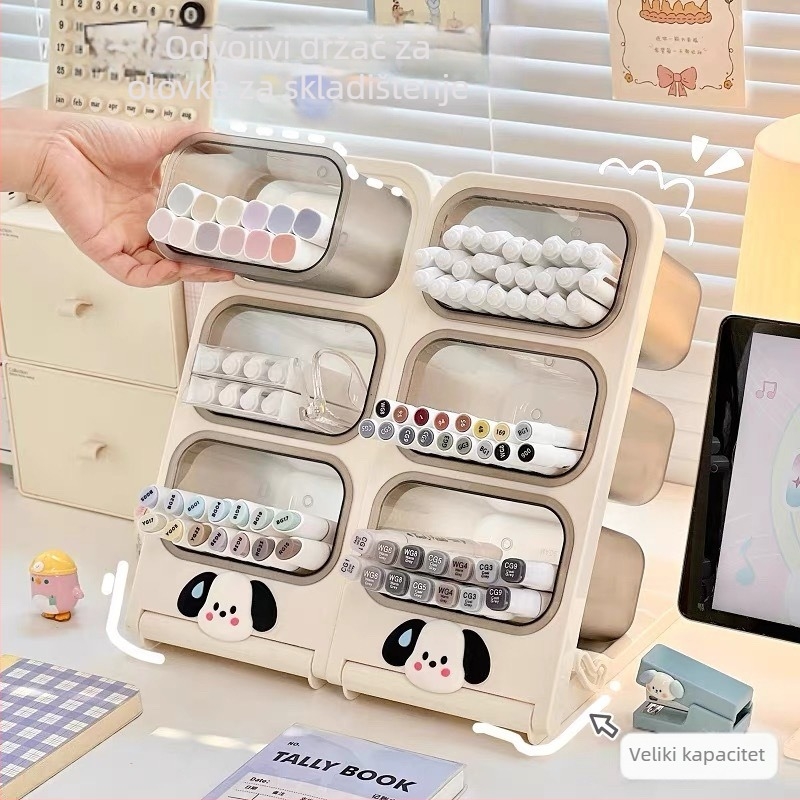 Plastični organizator za olovke s pregradama, 2L kapacitet, model GZ-8801, crtani slatkog stila