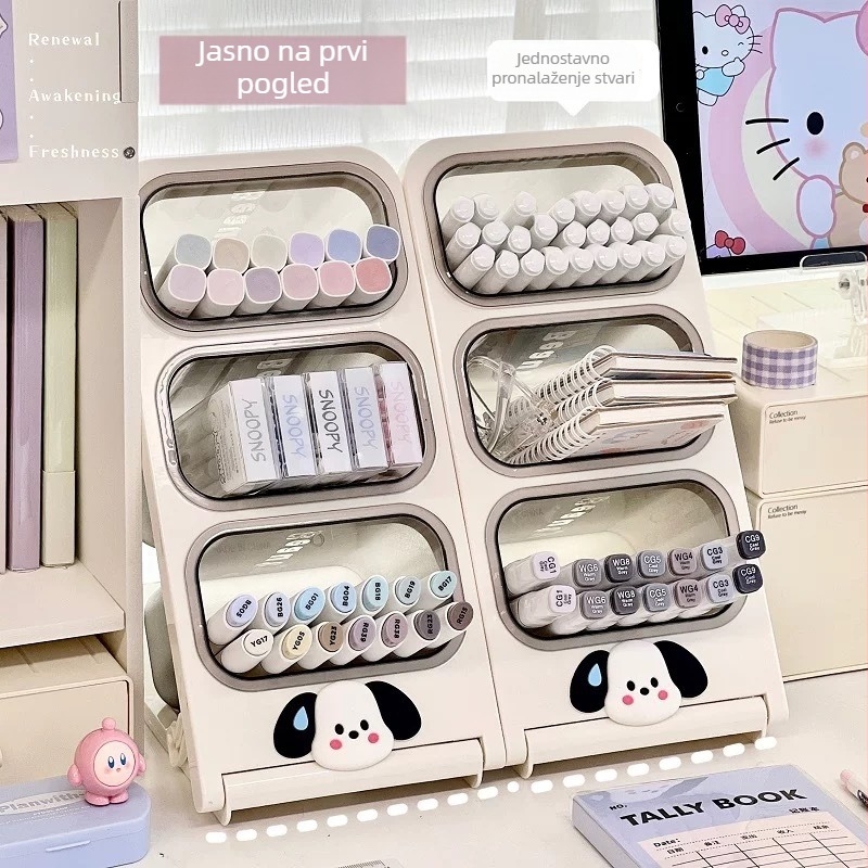 Plastični organizator za olovke s pregradama, 2L kapacitet, model GZ-8801, crtani slatkog stila