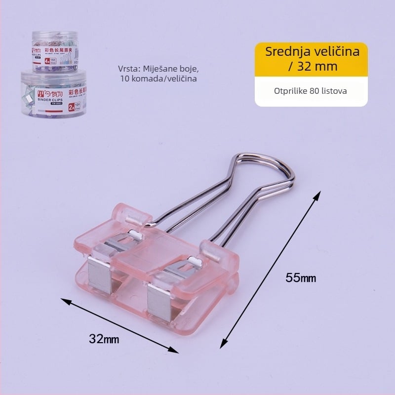 Šareni klip s dugim repom – ručni držač bilješki, plastika i metalna konstrukcija, višenamjenski organizator za karte/dokumente