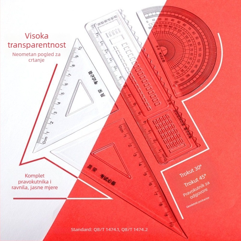 Travel skup školske potrešštine: trokutični ravnalo, šestar, gel olovka, olovka