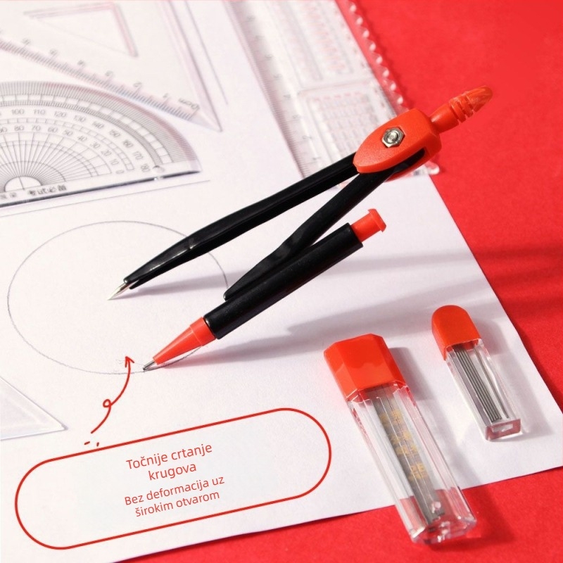 Travel skup školske potrešštine: trokutični ravnalo, šestar, gel olovka, olovka