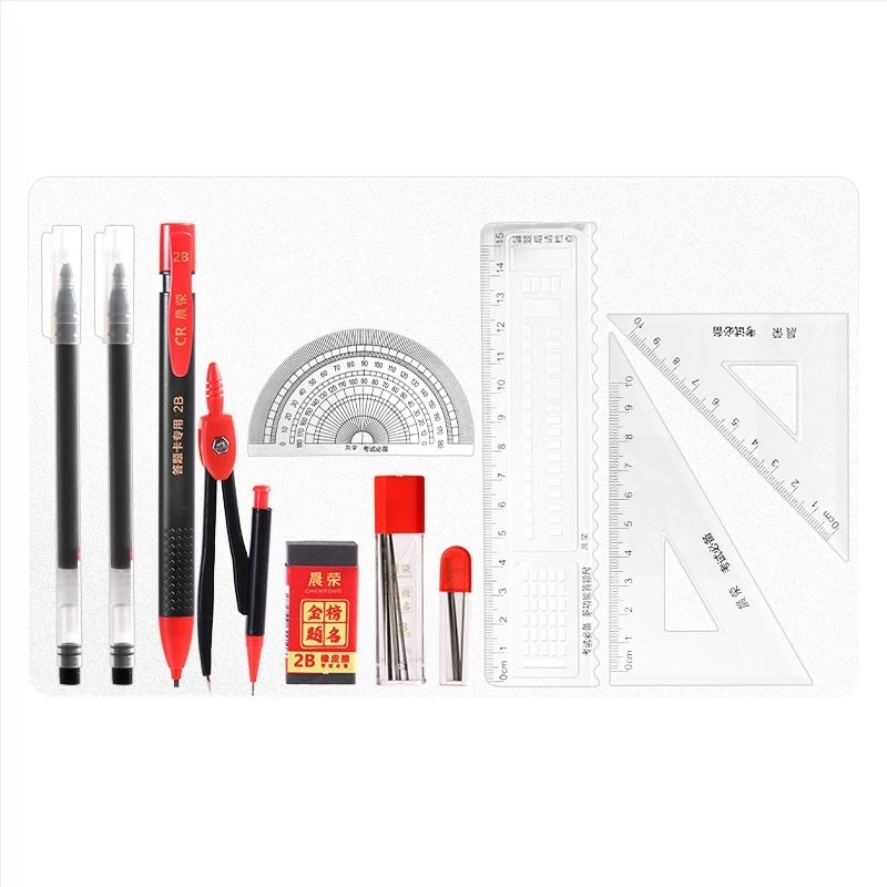 Travel skup školske potrešštine: trokutični ravnalo, šestar, gel olovka, olovka