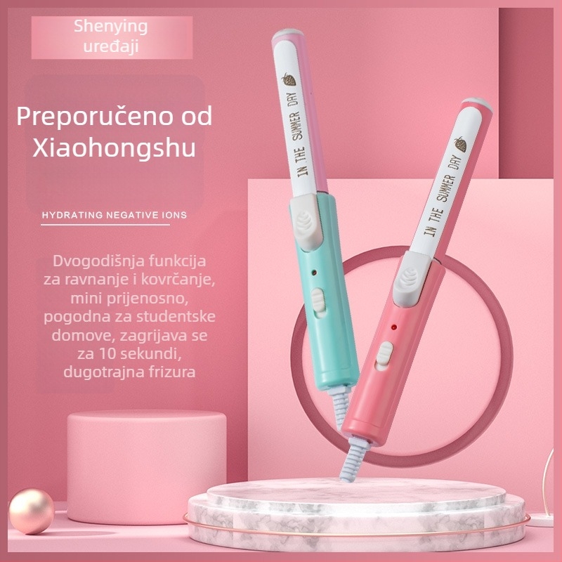 Mini aparat za kosu za sobu s keramičkim pločicama – brzo zagrijavanje, dvostruka upotreba: ravnanje i kovrčanje, plastično kućište, žično napajanje AC 220V 20W