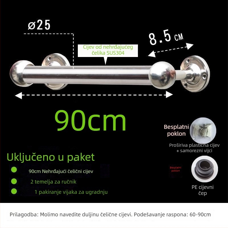 Vijak za ručnike od 304 nehrđajućeg čelika, debeli i produženi, za kupaonicu, CE certifikat, jednoručna, Kuyi