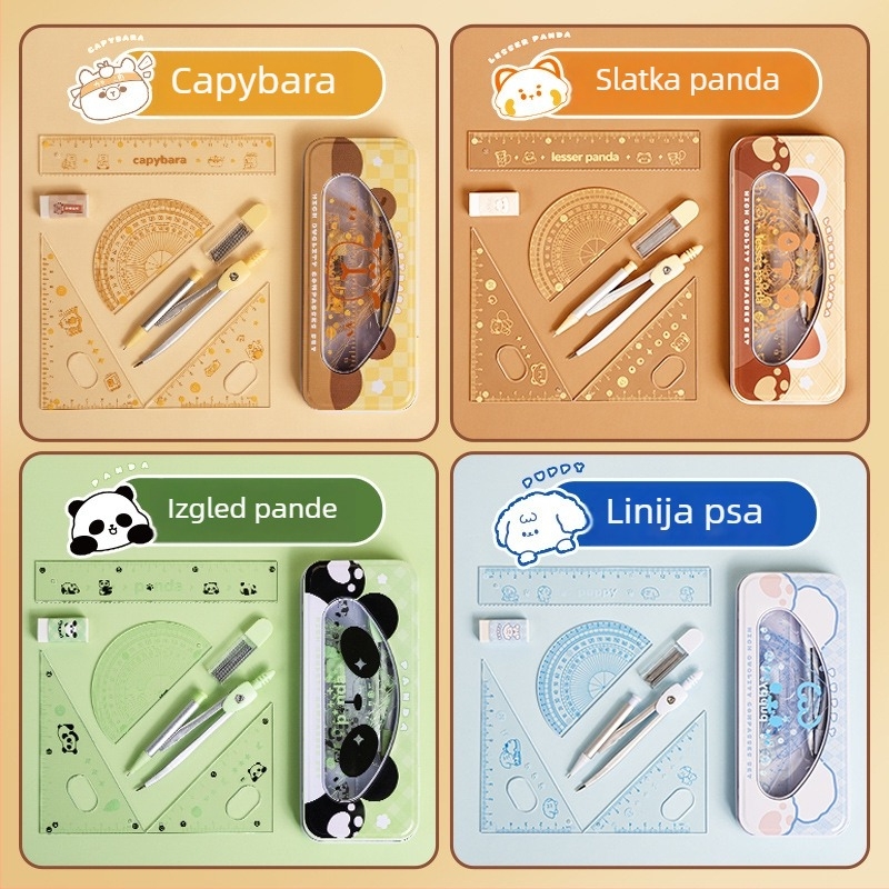 Kaba Bear četverodijelni set ravnala za učenike, model KBX-3114, plastični