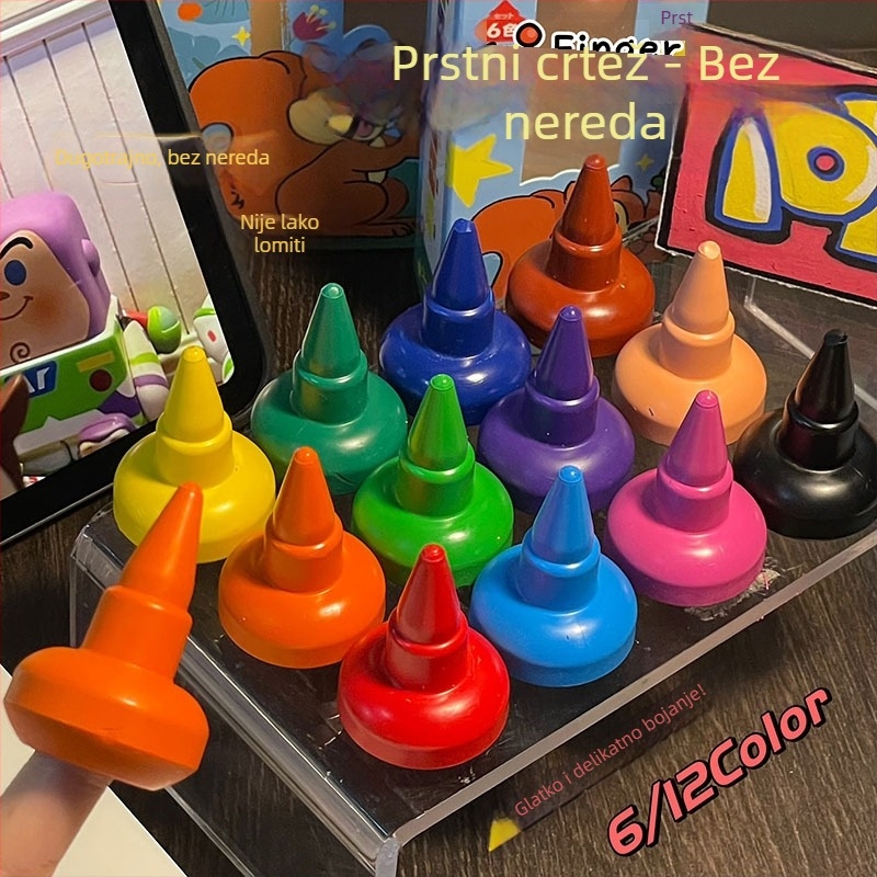 Dječje prstne bojice za crtanje, plastično kućište, moguć tisk logotipa, prilagodba, neto težina 0,07 kg
