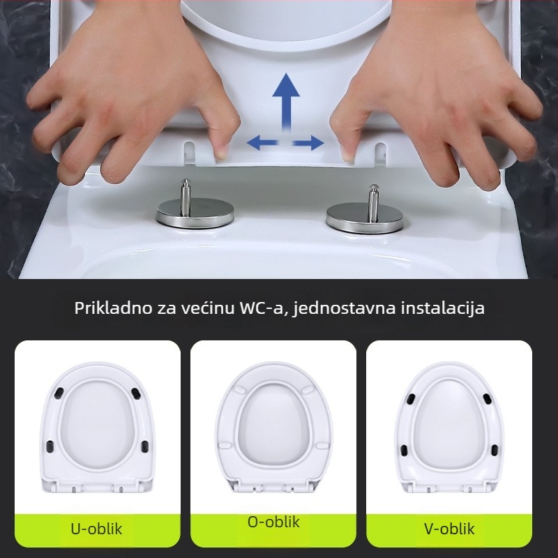 Poklop za WC sjedalo, U-oblik, debeli PP ploči, s amortizerom, podesiva udaljenost rupa 20–40 mm, model 20250802