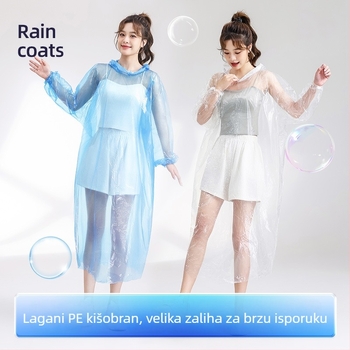 Jednokratno kišno pončo, debelo i produženo, otporno na eksploziju, prozirno, PE tkanina, 110 g, za odrasle, planinski pončo