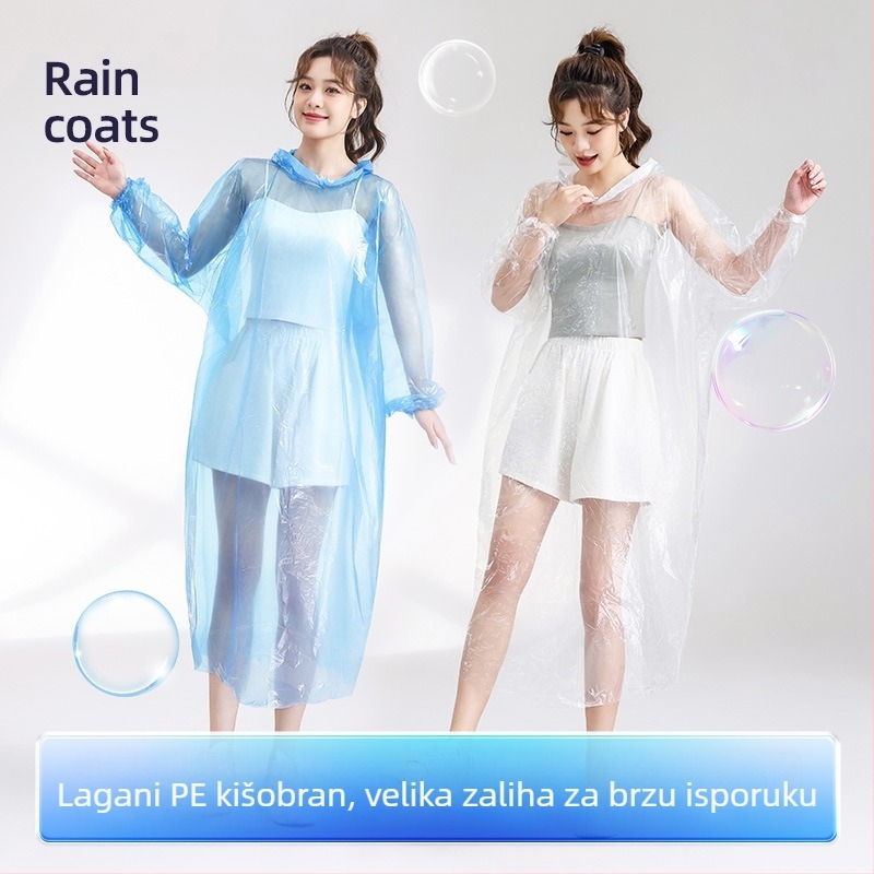 Jednokratno kišno pončo, debelo i produženo, otporno na eksploziju, prozirno, PE tkanina, 110 g, za odrasle, planinski pončo