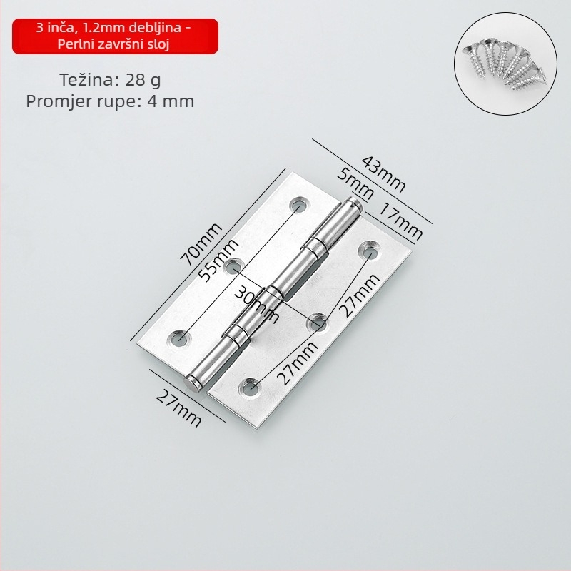 Okov od nehrđajućeg čelika za ormariće, vrata i prozore; površina brušena i prelakirana; stil: moderni minimalistički; model: bearing hinge.
