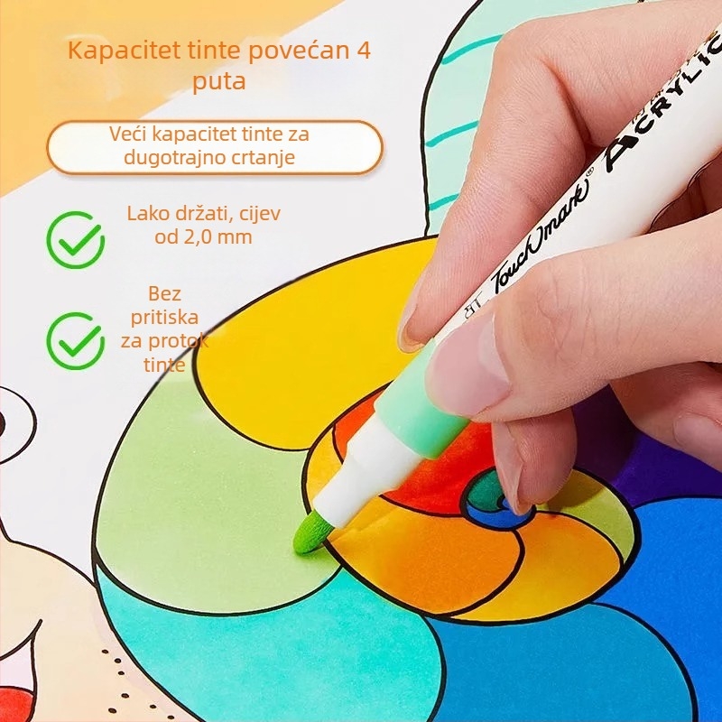 Akrilni marker za crtanje za osnovnu školu, sa skladnim dizajnom, ne probija papir, marka Qiwang