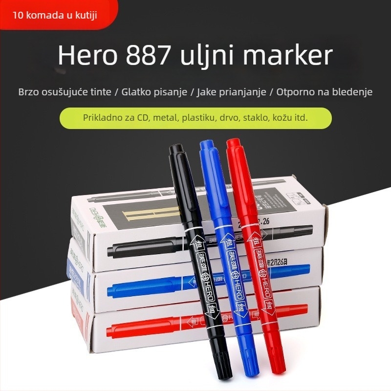 Hero marker na bazi ulja s dvostrukim vrhovima za djecu, otporan na izblijedivanje, za debele i tanke linije
