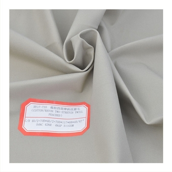 Elastični flanelni materijal s pamuk-viskozna smjesom, četverostruka elastičnost, twill tkanina, brušeni završni premaz