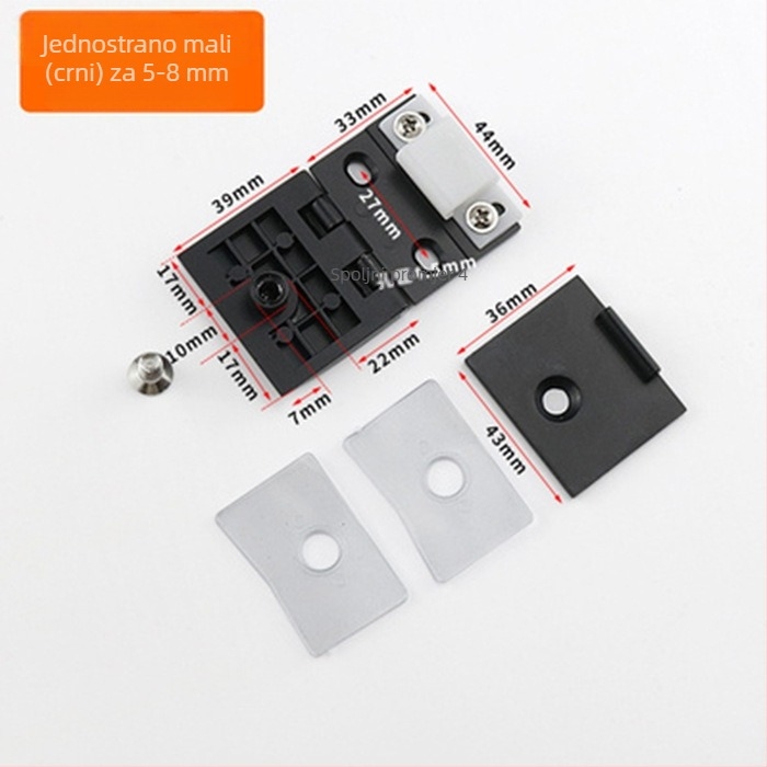 Staklena šarka za vrata vitrine, cinkov spoj, brušeni i sjajni završetak, moderan minimalistički stil, jednostruka i dvostruka montaža