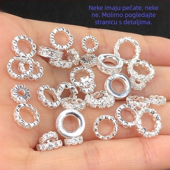 DIY nakit od srebra 925, mikro-set cirkon perle, distančne perle i kristalni detalji na pletenom ručnom užetu za narukvice i ogrlice