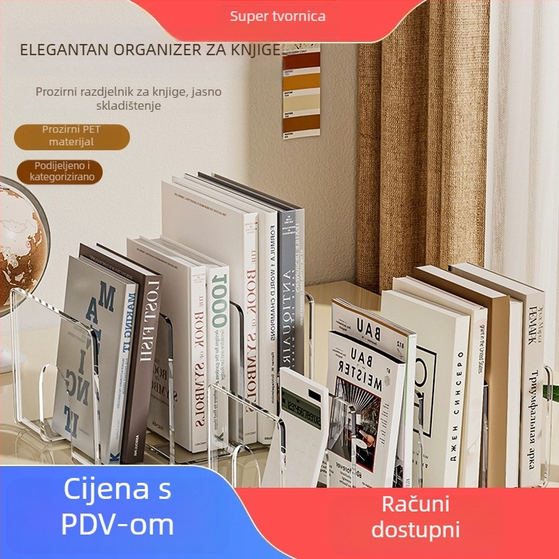 Stolni regaľ za knjige s dijelnikom - organizator za stolnu površinu za učenike, model 2234, PET proziran, 600 g, paket od 2 komada