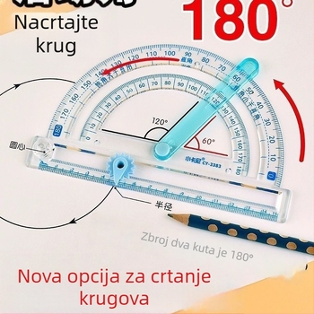Četiri u jednome: višenamjenski kutomjer s transportom, kružnim kompansom i preciznom mjernom trakom, plastika