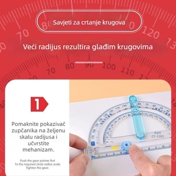 Četiri u jednome: višenamjenski kutomjer s transportom, kružnim kompansom i preciznom mjernom trakom, plastika
