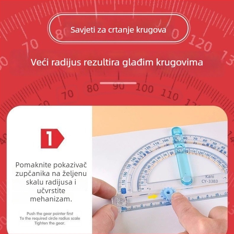 Četiri u jednome: višenamjenski kutomjer s transportom, kružnim kompansom i preciznom mjernom trakom, plastika