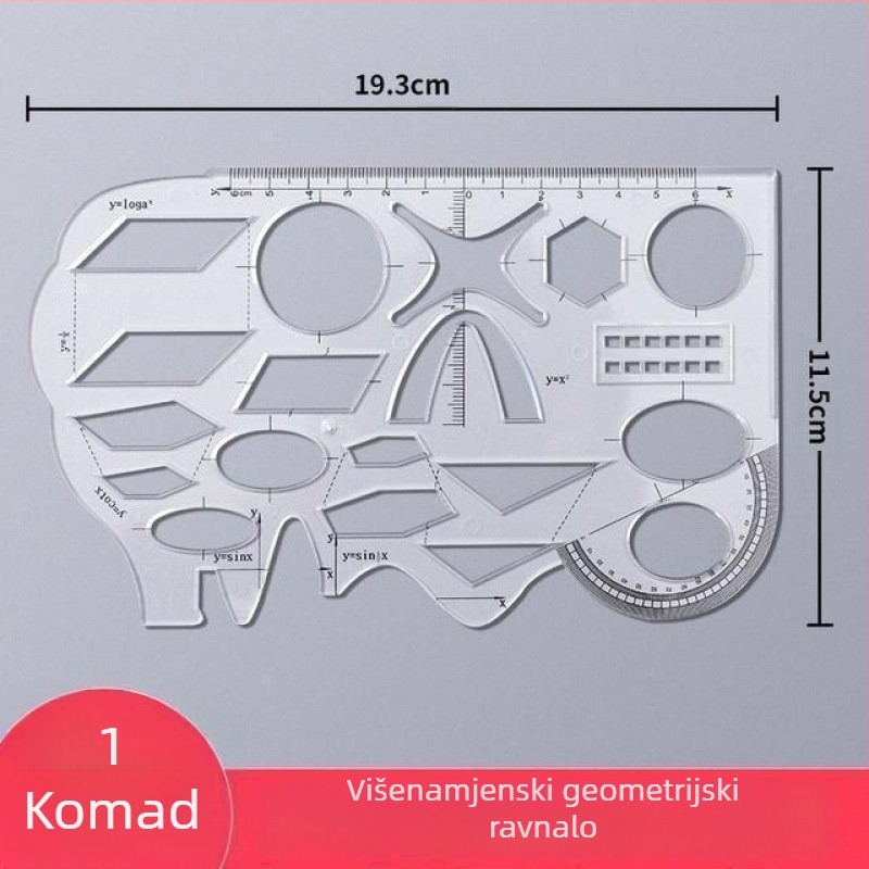 Četiri u jednome: višenamjenski kutomjer s transportom, kružnim kompansom i preciznom mjernom trakom, plastika