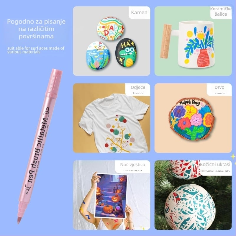 Marker s dvostrukom glavom, metalik akrilno mastilo, graffiti s glitter premazom, vodootporan i otporan na izblijedivanje