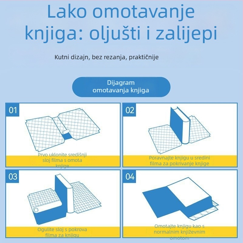 Samoljepljiva naslovnica za knjigu — PVC, ekološki prihvatljiva, bez ostataka ljepila, bez mirisa, za učenike osnovne škole
