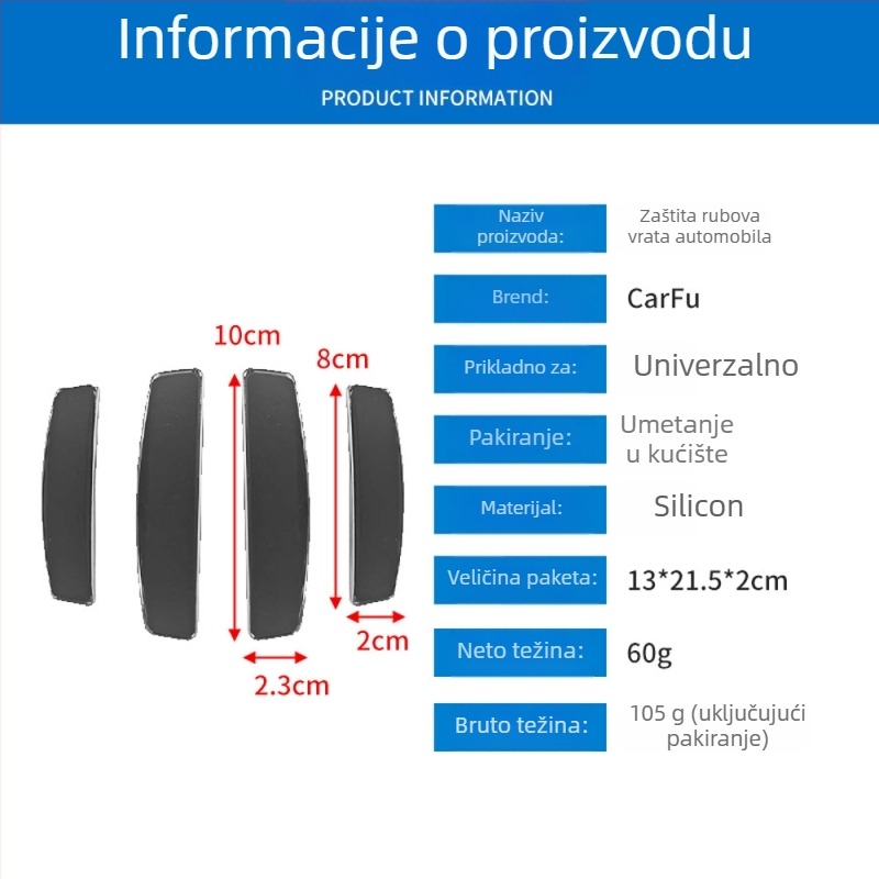 Silikonasta zaštitna traka za rub vrata automobila, debela i otporna na trošenje, model AC-715A, univerzalna kompatibilnost, marka carfu