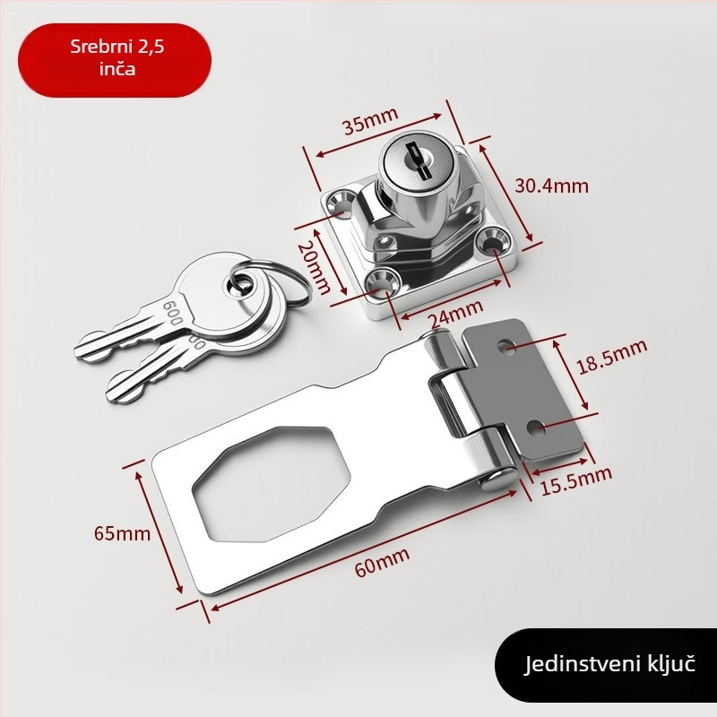 Ploca za zaključavanje od nehrđajućeg čelika bez bušenja – sa bravom, za ormariće, ladice i klizna vrata (kupaonica)