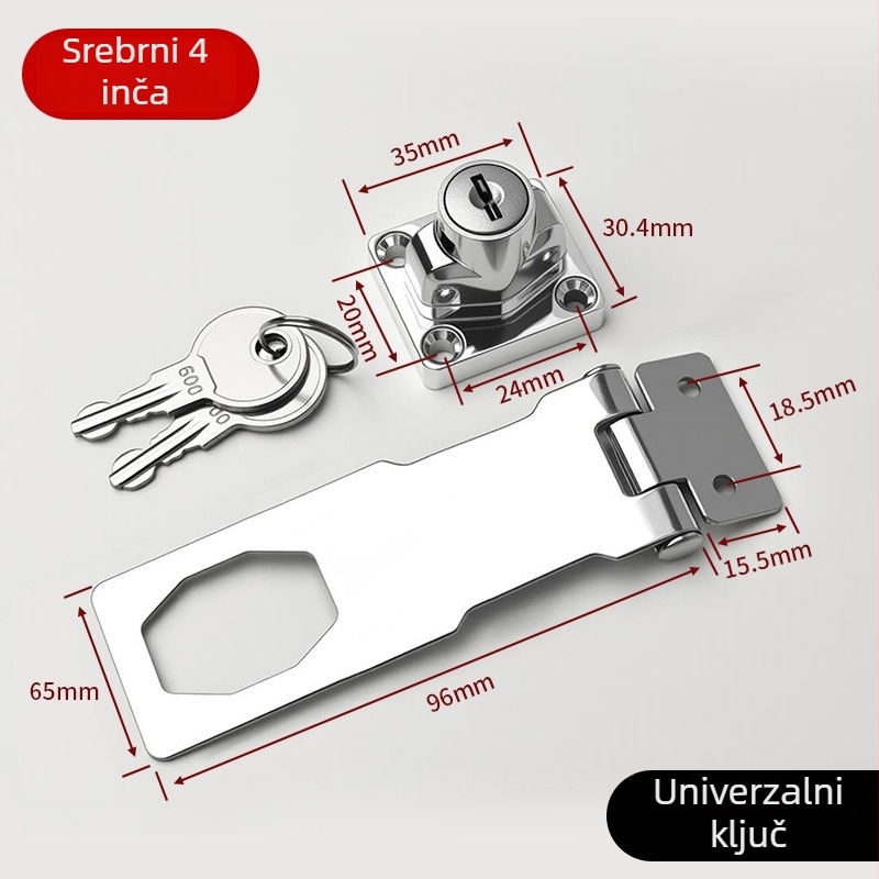 Ploca za zaključavanje od nehrđajućeg čelika bez bušenja – sa bravom, za ormariće, ladice i klizna vrata (kupaonica)