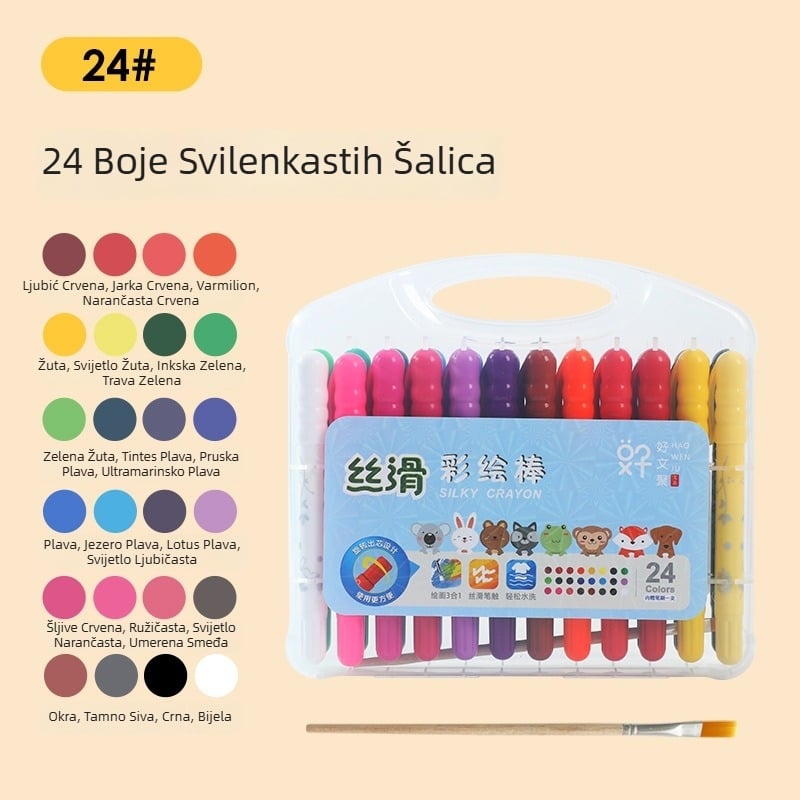 Dječji set vodotopnih uljnih pastelnih bojica s rotirajućim jezgrom, model HWJ0005, plastično kućište, boje 12/24/36/48