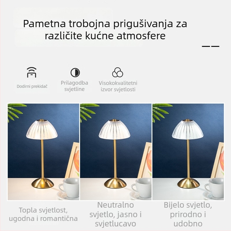 Noćna lampica – moderan minimalistički stil, akrilno sjenilo, dodirni prekidač, ugrađena baterija