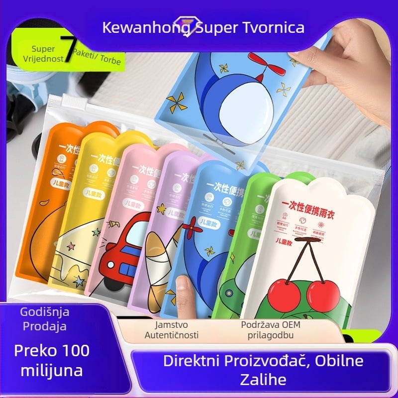 Dječji jednokratni kišobran pončo – cartoon stil, PVC tkanina, vodootporni PU ljepilo sloj, za planinarenje