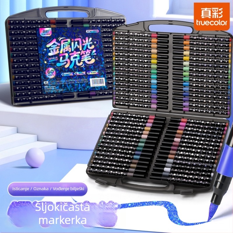 True Color Glitter markeri – mekan vrh, vodena baza, netoksični, sigurni za djecu, fluorescentni