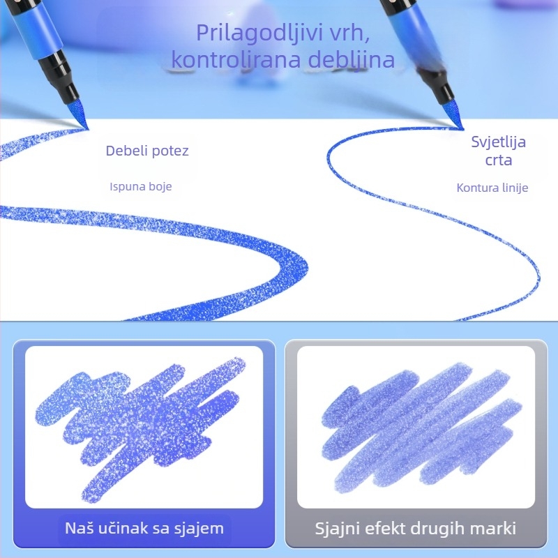True Color Glitter markeri – mekan vrh, vodena baza, netoksični, sigurni za djecu, fluorescentni