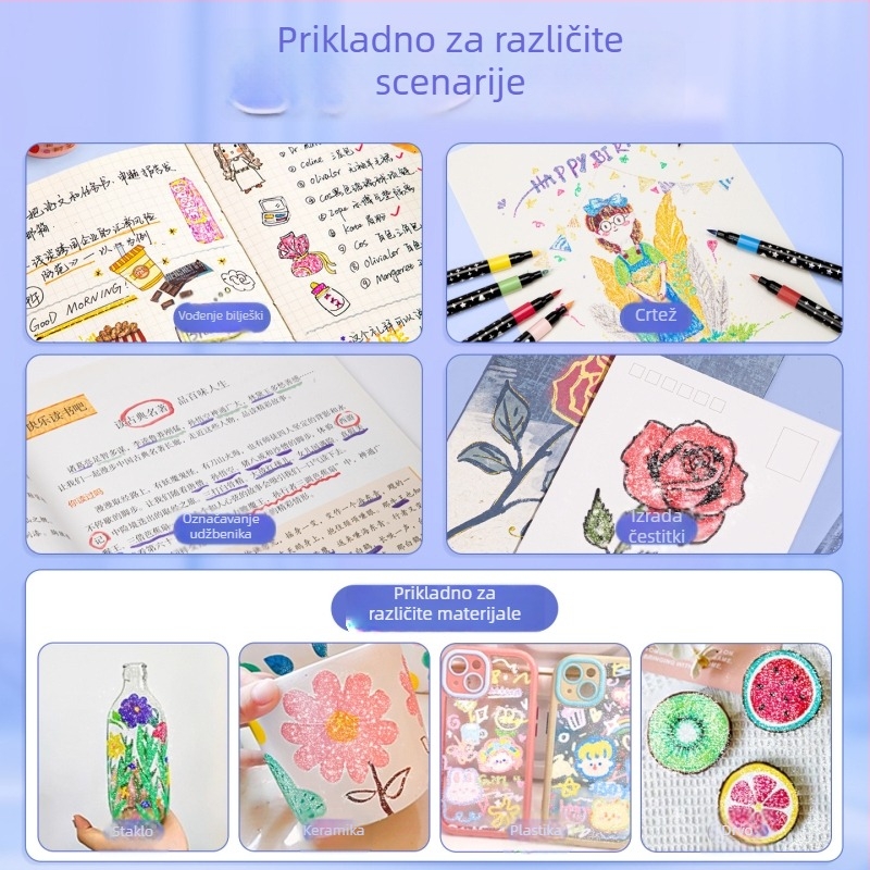 True Color Glitter markeri – mekan vrh, vodena baza, netoksični, sigurni za djecu, fluorescentni