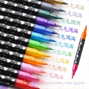 Set dvostrano glitter markera s bisernim vrhom, markeri za akvarel i akrilne markere; široka vrh; punjenja (Brand: Jiyu; 24 punjenja)