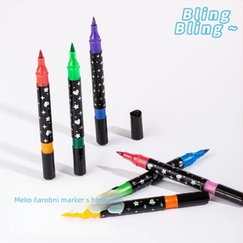 Set dvostrano glitter markera s bisernim vrhom, markeri za akvarel i akrilne markere; široka vrh; punjenja (Brand: Jiyu; 24 punjenja)