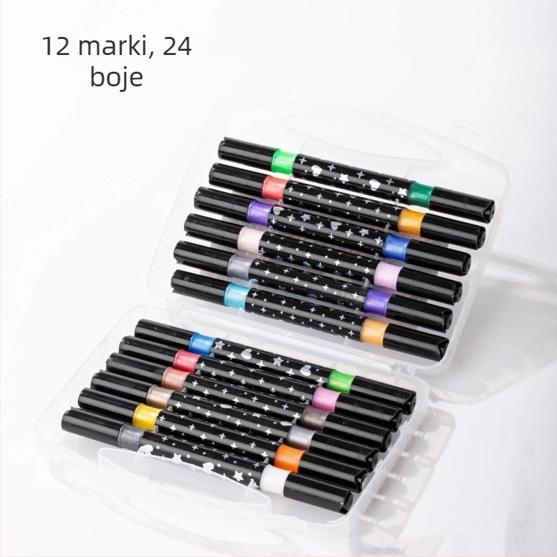 Set dvostrano glitter markera s bisernim vrhom, markeri za akvarel i akrilne markere; široka vrh; punjenja (Brand: Jiyu; 24 punjenja)