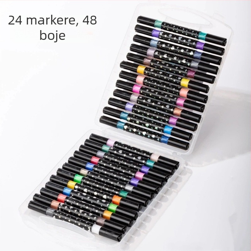 Set dvostrano glitter markera s bisernim vrhom, markeri za akvarel i akrilne markere; široka vrh; punjenja (Brand: Jiyu; 24 punjenja)