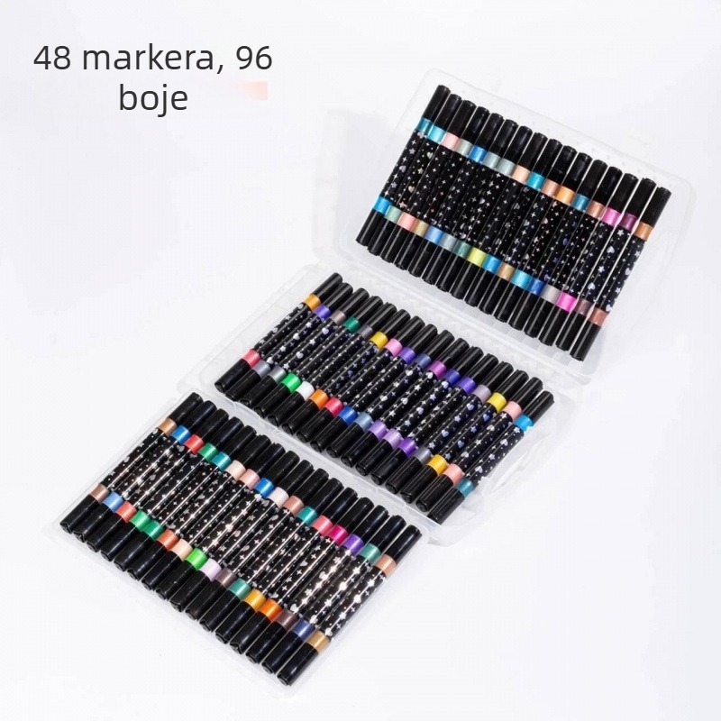 Set dvostrano glitter markera s bisernim vrhom, markeri za akvarel i akrilne markere; široka vrh; punjenja (Brand: Jiyu; 24 punjenja)