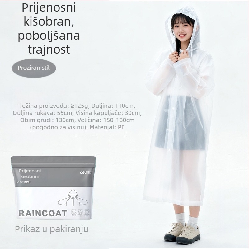 Jednokratni kišni kaput za odrasle, za vanjska putovanja i planinarenje, PE tkanina s vodootpornim slojem ljepila PE, standardna debljina, pončo za jednu osobu