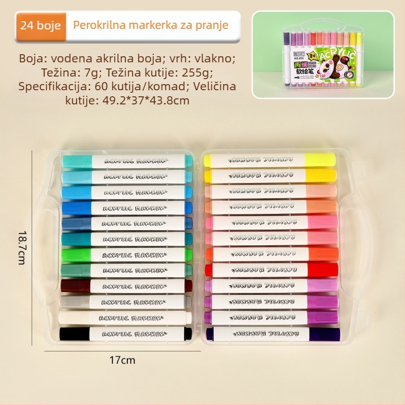Kutija markera s mekanim vrhom - akrilni, vodotopni, širina linije 1-6 mm, jednostrani