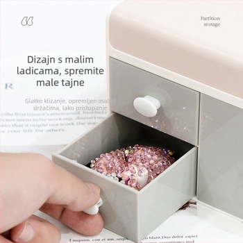 Stolni organizer za pohranu s ladicom i poklopom, držač olovke – model 5015, PS plast, kapacitet 1 L, dimenzije 18,6 × 10 × 11,1 cm, japanski stil